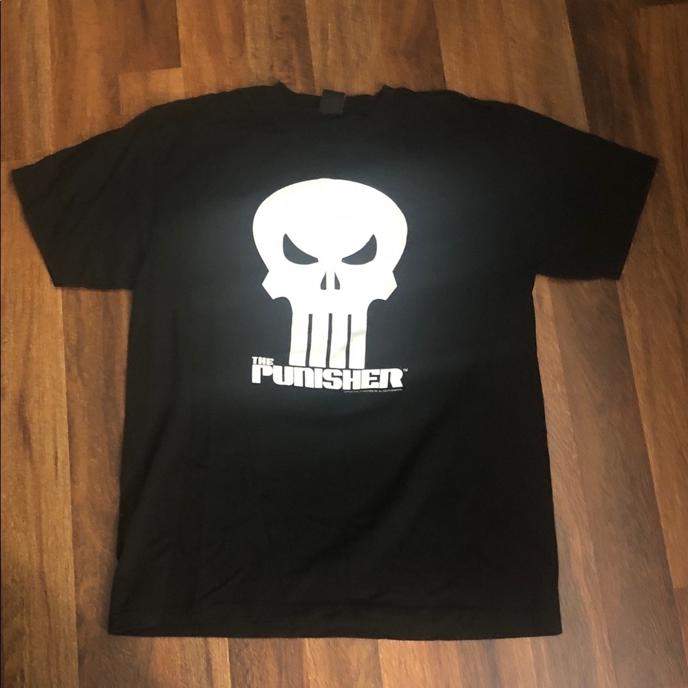 Vintage 2002 The Punisher T Shirt Men's Size XL Black Cotton Marvel Mad Engine
